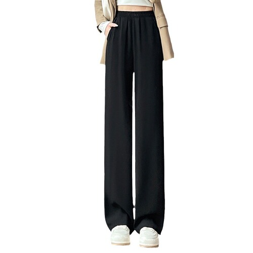 Women's Relaxed Fit Wide Leg Pants 2024 Spring Casual Wholesale Thin High-Waisted Droopy Straight Leg Slim Pants