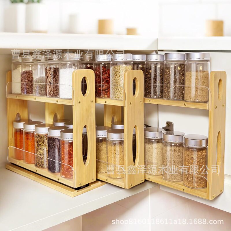 Wooden Seasoning Rack, Sliding Pull-Out Beverage Storage Rack, Multi-Layer Storage Rack for Countertops, Snack Storage Rack Wooden Seasoning Rack, Sliding Pull-Out Beverage Storage Rack, Multi-Layer Storage Rack for Countertops, Snack Storage Rack