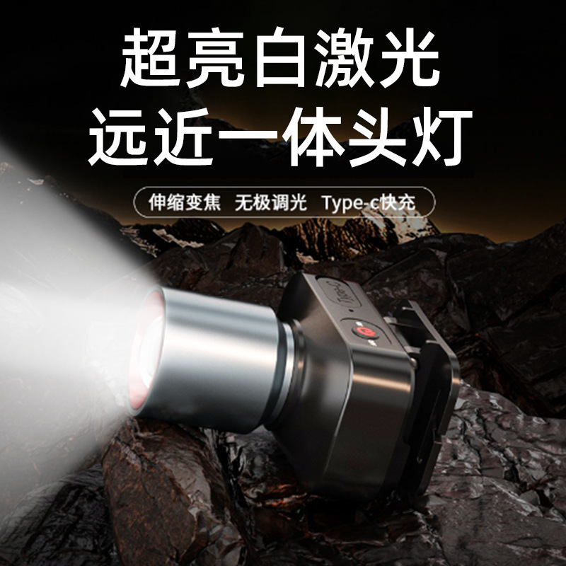 Lámpara de minero con zoom de venta caliente transfronteriza, faros multifuncionales para exteriores, luz fuerte, pesca nocturna, luz de trabajo recargable impermeable image 4