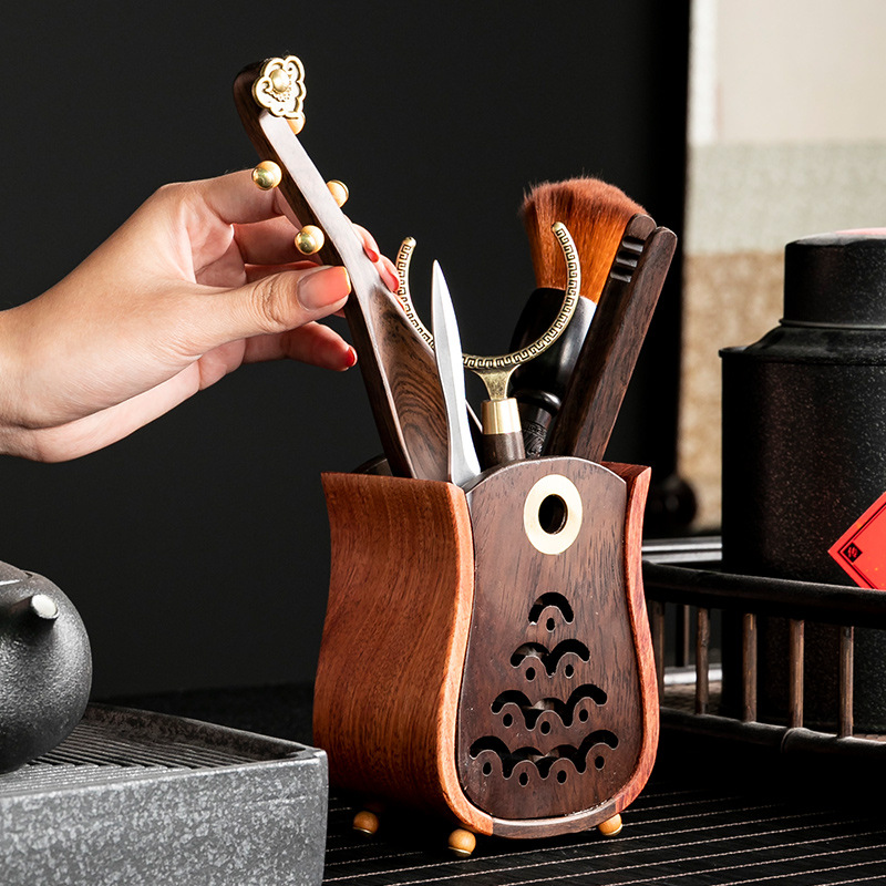 Kung Fu juego de té bandeja accesorios traje té arte té cuchara clip té ceremonia seis caballeros ébano bambú 6 caballeros té herramientas