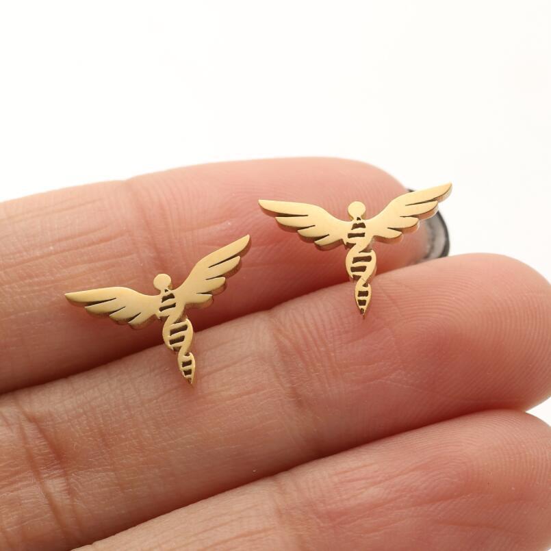 Wings Pattern Women'S Gender PVD Coated 18K Gold Real Gold Plated Wings 304 Stainless Steel Retro Waterproof Non Tarnish Ear Studs