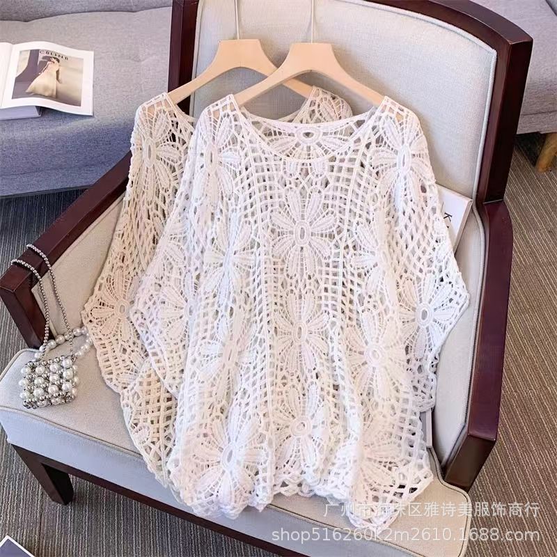 New Fashion Round Neck Jacquard Hollow Knit Sweater Women's Early Spring French Lazy Stylish Slim Sweater Top Trendy