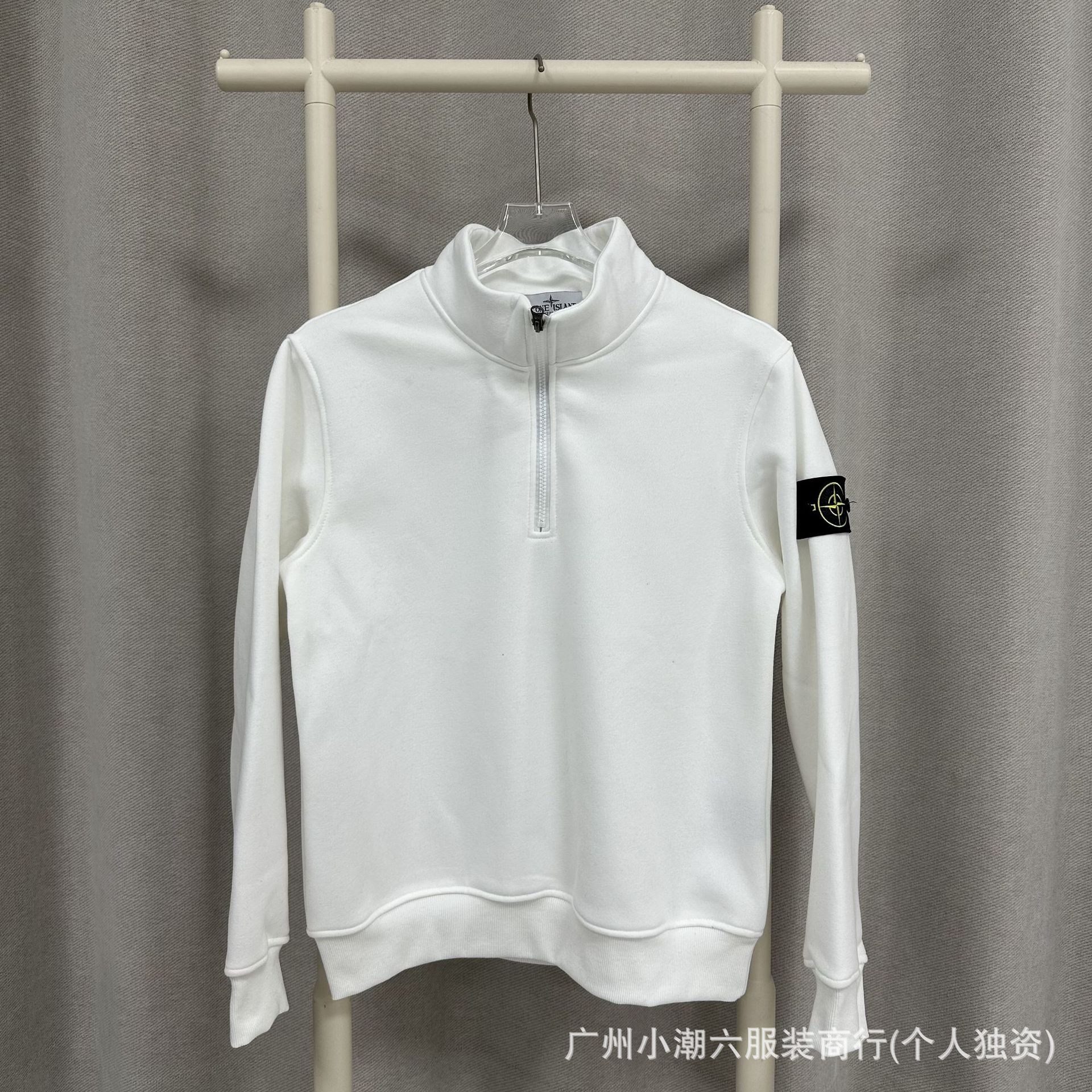 Stone Stone Island Spring and Autumn New Ins Compasses Arm Emblem Half Zip Pullover Solid Color terry Crewneck Loose Sweater