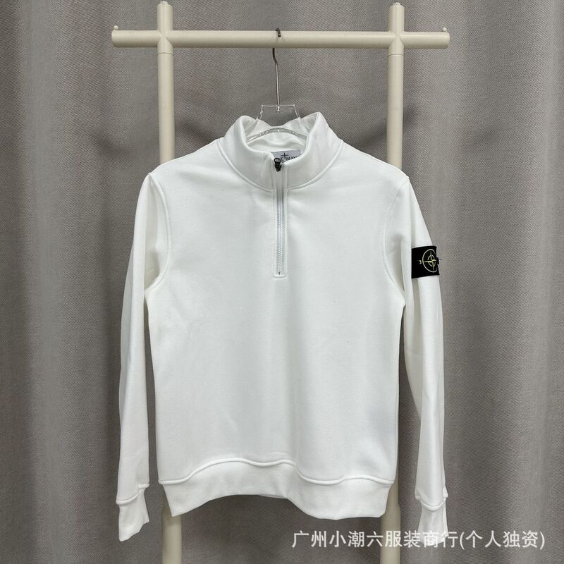 Stone Stone Island Spring and Autumn New Ins Compasses Arm Emblem Half Zip Pullover Solid Color terry Crewneck Loose Sweater