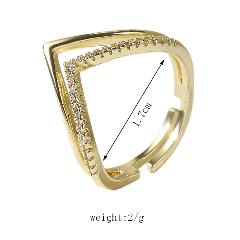 Korean Style Simple Personality Exquisite Copper Inlaid Zirconium Open Ring Ins Creative Real Gold P