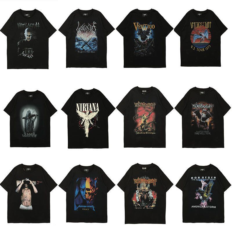 European and American Metal Rock Band T-Shirt Men's High Street Loose Round Neck Oversize Large Size Pure Cotton Tee Personalized t Women