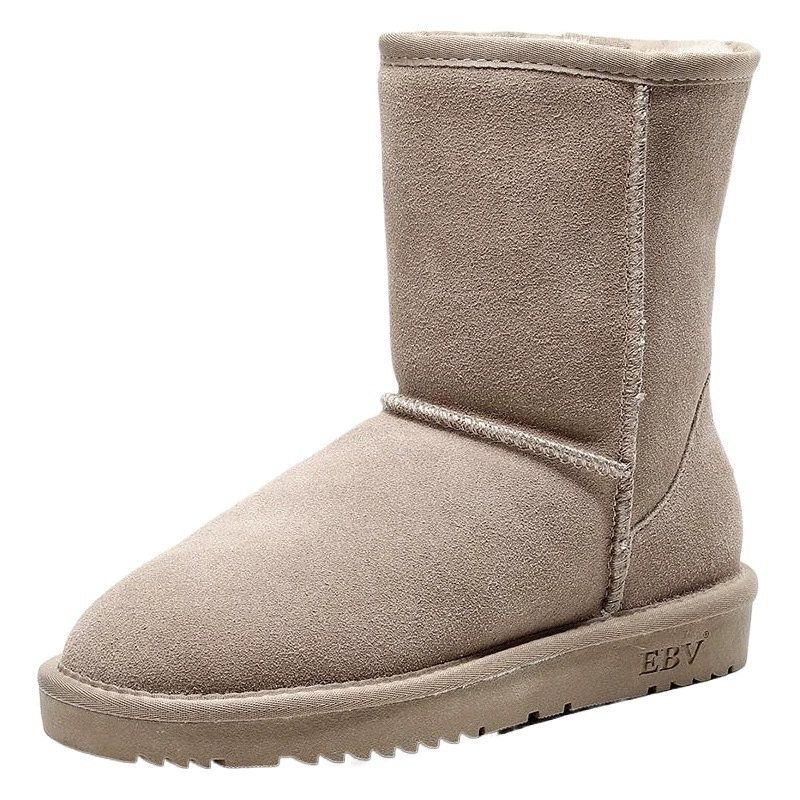 [Полный код спот] снежные сапоги женская средняя труба воловья кожа теплая противоскользящая и бархатная толстый хлеб обувь хлопчатобумажная обувь дикая