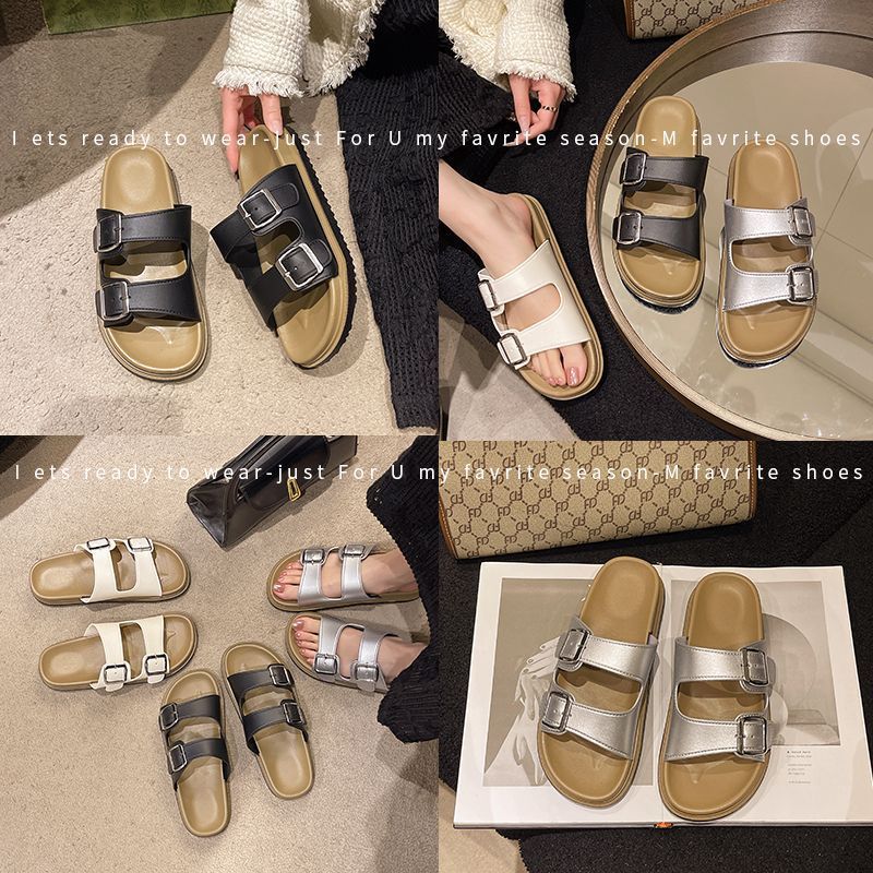 Zapatos Bocken mujeres 2025 verano nuevo tipo de ropa exterior antideslizante confortable playa de doble botón plano Bocken zapatillas