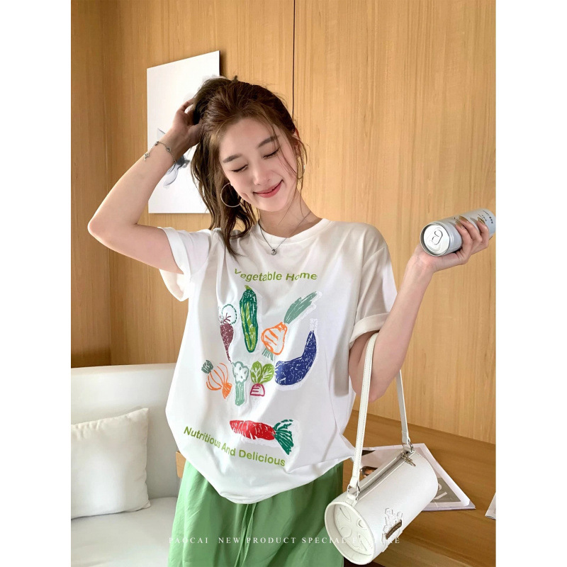 21 Pieces of Pure Cotton - 210g Pure Cotton Summer Short-Sleeved T-Shirt for Women, Korean Style, Large Size, Loose Fit 21 Pieces of Pure Cotton - 210g Pure Cotton Summer Short-Sleeved T-Shirt for Women, Korean Style, Large Size, Loose Fit
