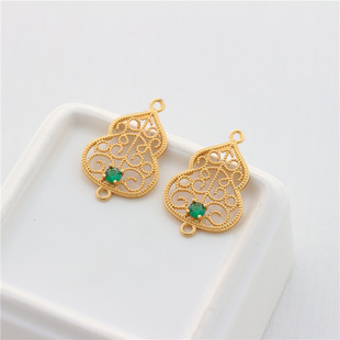 Cast copper accessories color retaining gold hollow pressure wire gourd tassel connection pendant 24*38mm inlaid with green zirconium