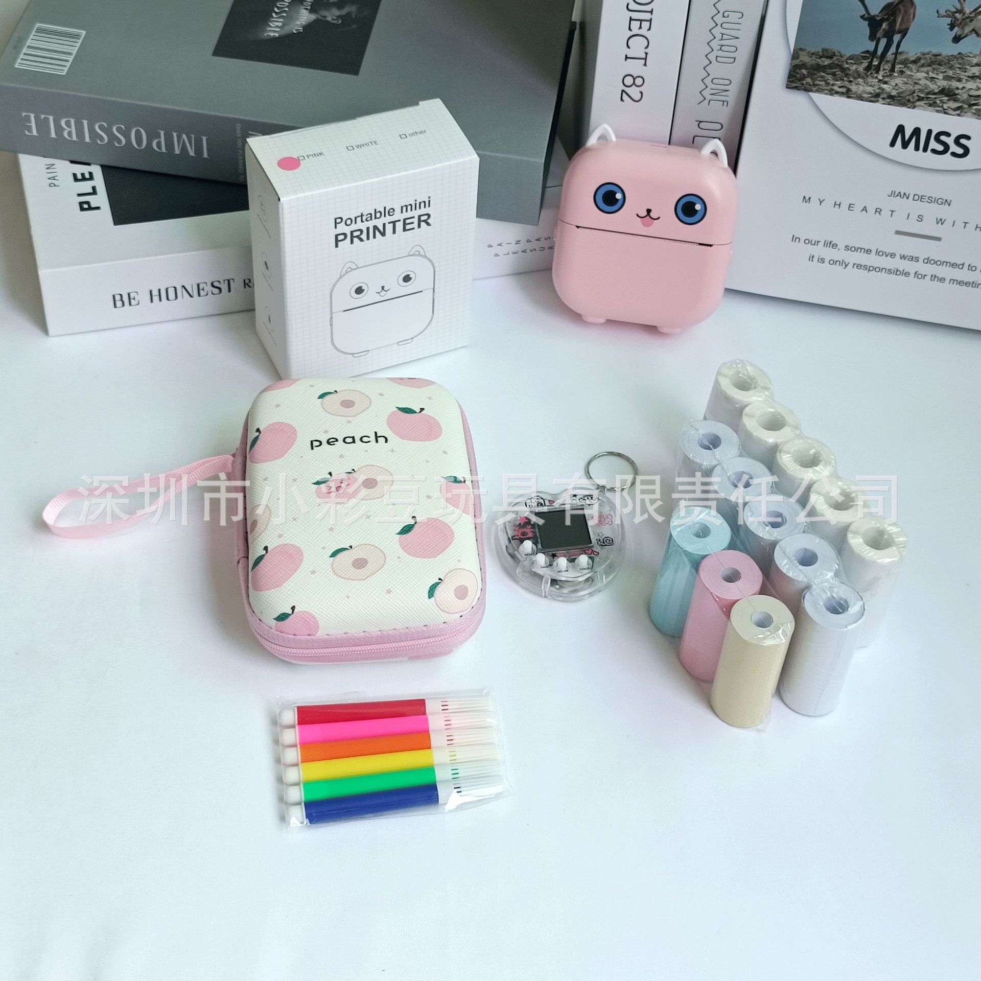 X15 파우더 + 감열지 5개 + 접착지 5개 + 색종이 3개 + 색펜 + 가방 + 전자 애완동물