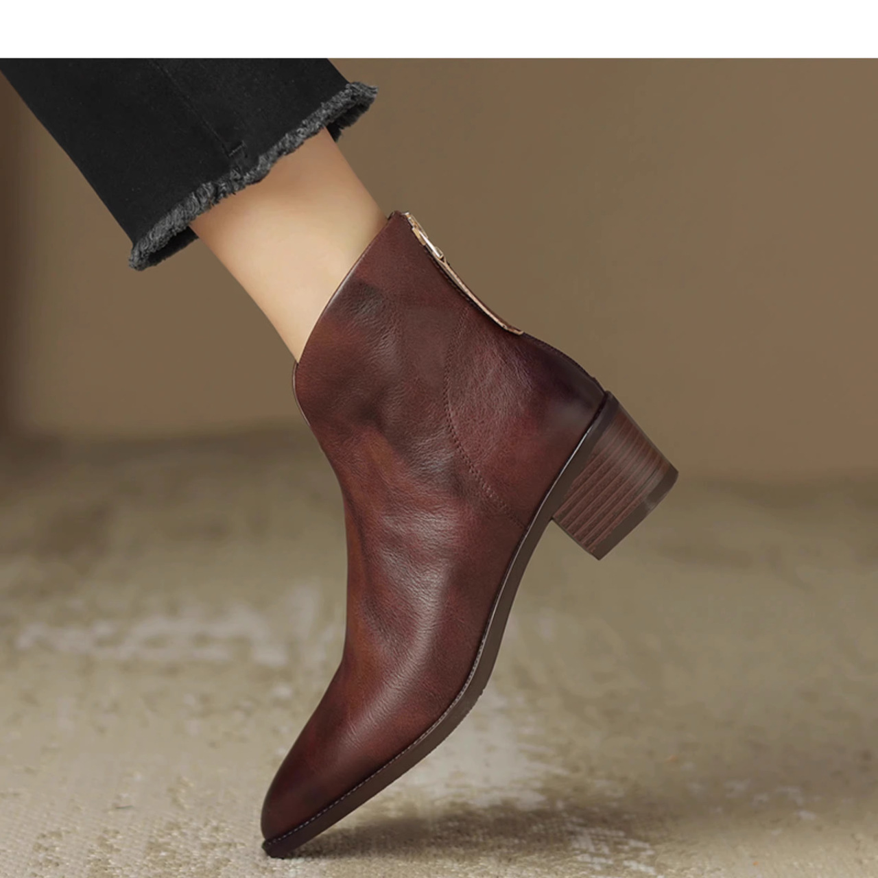Winter Martin Boots For Women Retro Pointed Toe Mid Heel V Cut Chunky Heel British Style Fashion Boots_vogvips.com