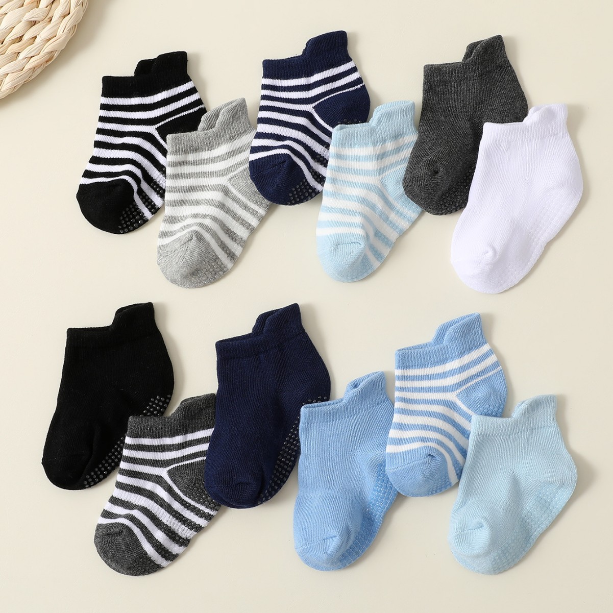 Calcetines Tobilleros para Bebés Set de 12 Pares de Algodón, Transpirable, Absorción de Sudor, para el Hogar