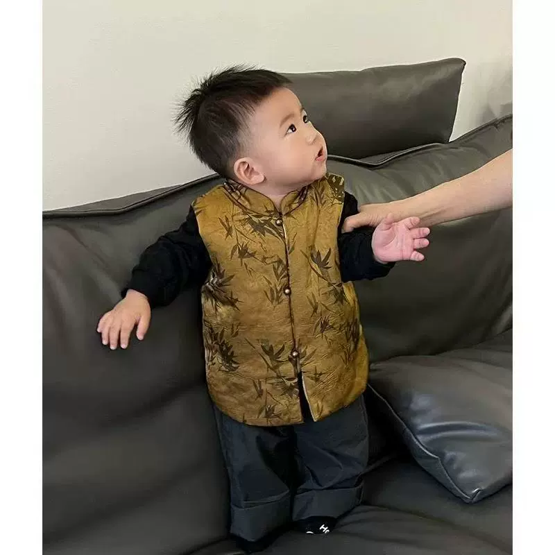 新中式男童国风保暖汉服唐装宝宝儿童秋冬2025新款加棉马甲背心潮