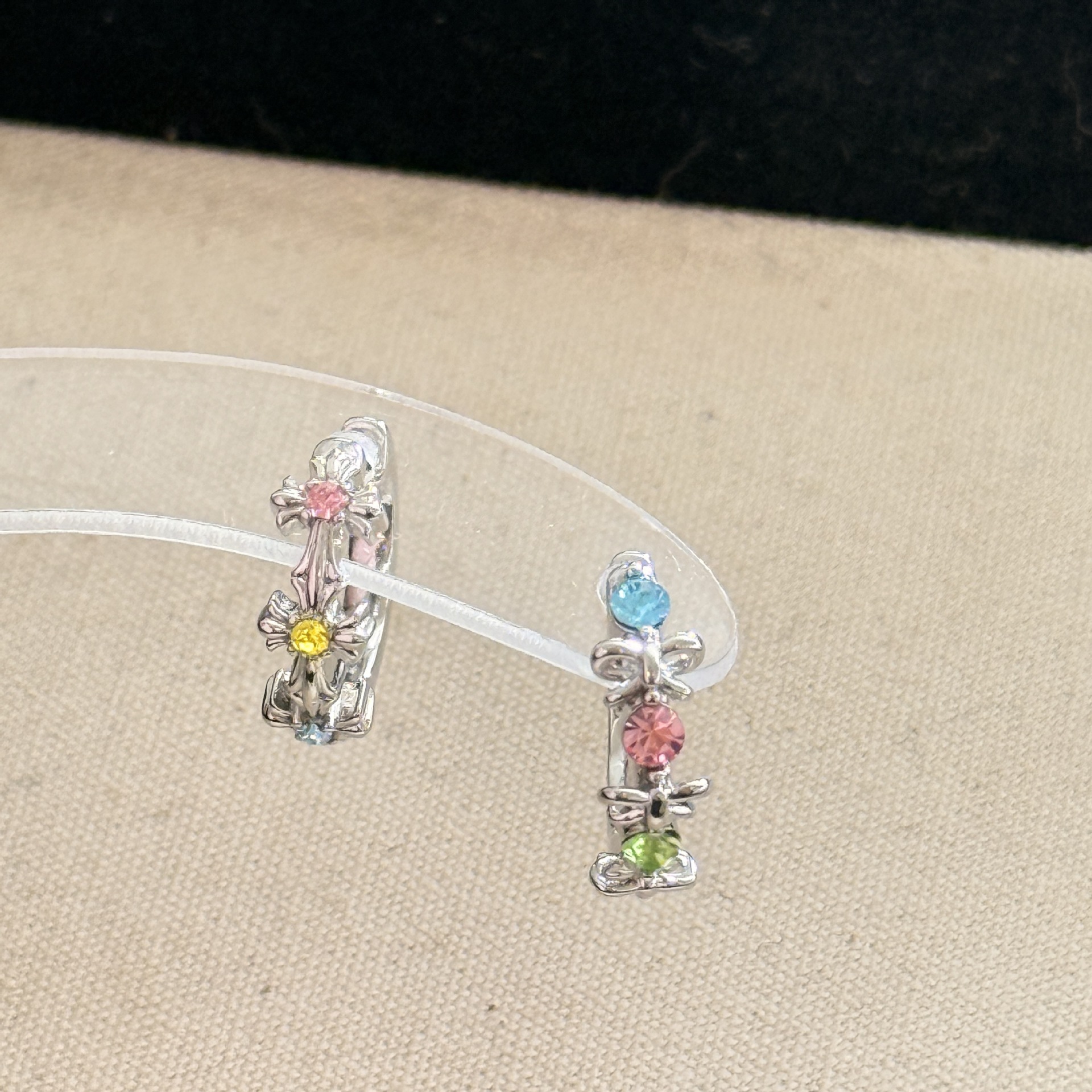 Small, Colorful, Cute, Fashionable Bowknot Cross Zircon Straight Bar Ear Cuffs/Ear Hoops for Basic Layering, Sweet Girl Style