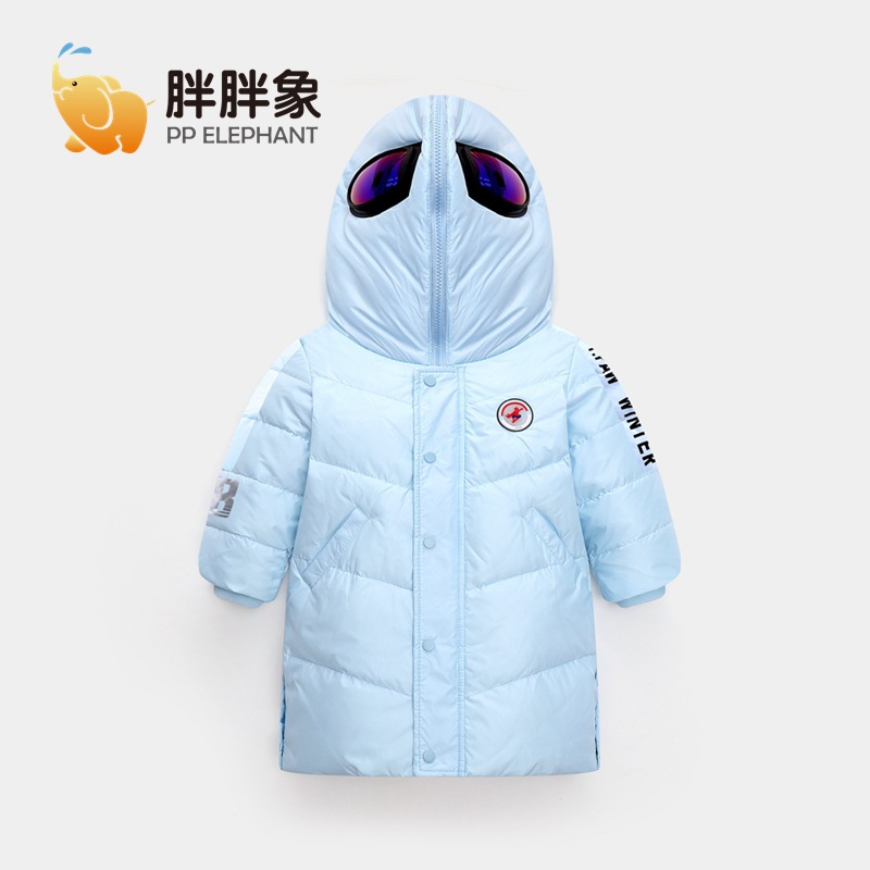 90% invierno nuevos hombres y mujeres ropa chaqueta de abajo para niños chaqueta de monstruo con capucha de longitud media para niños medianos y grandes