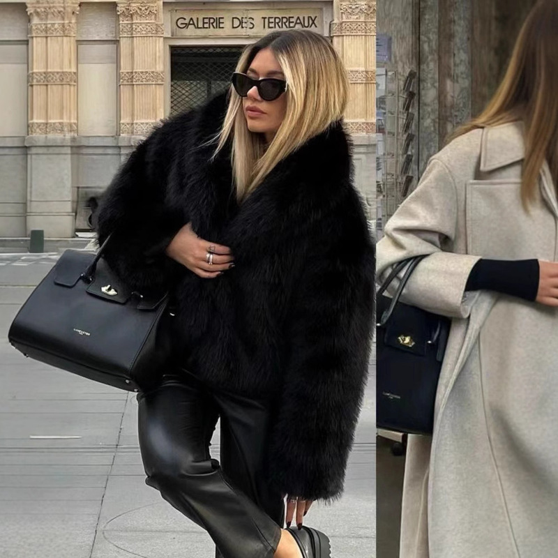 Foreign Trade European and American Women's Faux Fur Jacket Women's Fashion Elegant Faux Fox Fur Jacket New Multicolor