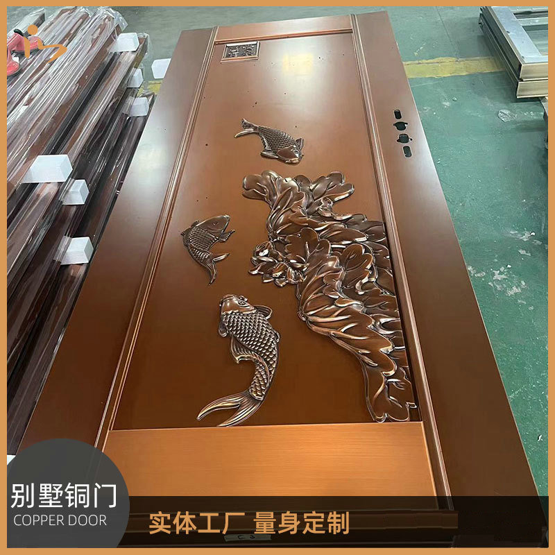 纯铜门中式镀铜门进户门不锈钢仿铜门智能防盗入户门极简门中式厂