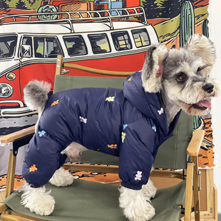 Dog clothes autumn and winter thickened warm teddy chenari Bomei bear pug hooded pet four-legged down jacket