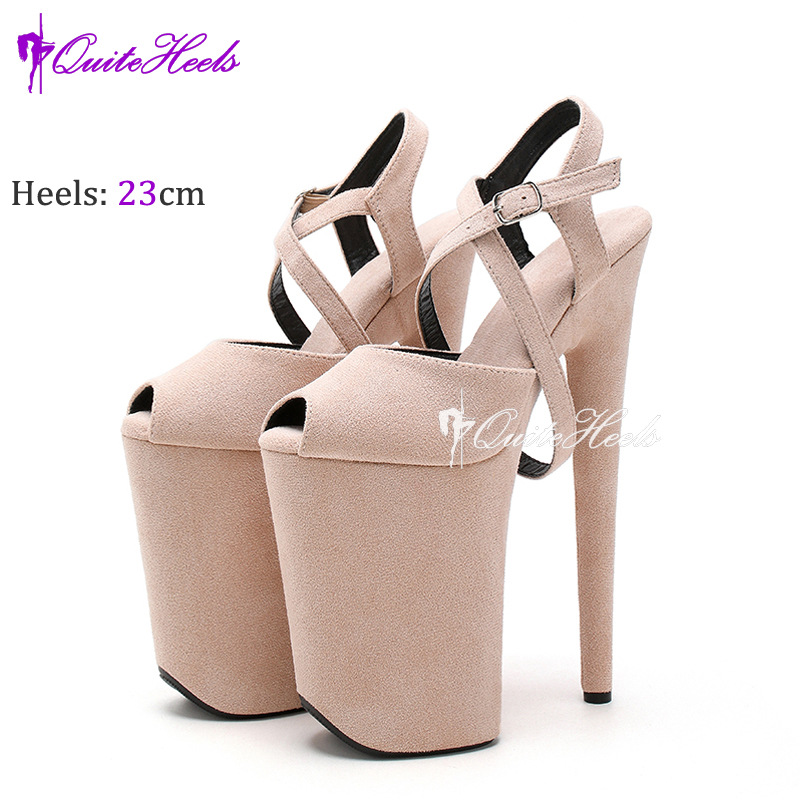 Giày cao gót nữ đế xuồng da lộn gót siêu cao 23cm kiểu miệng cá sàn diễn — rượu vang đỏ, màu hồng, Tím, Không trả lại hoặc trao đổi chi tiết 30