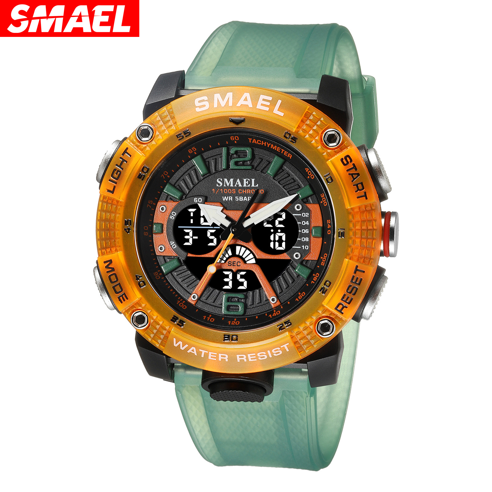 Smael smen doble pantalla impermeable reloj deportivo transparente tendencia al aire libre estudiante digital reloj electrónico 8058