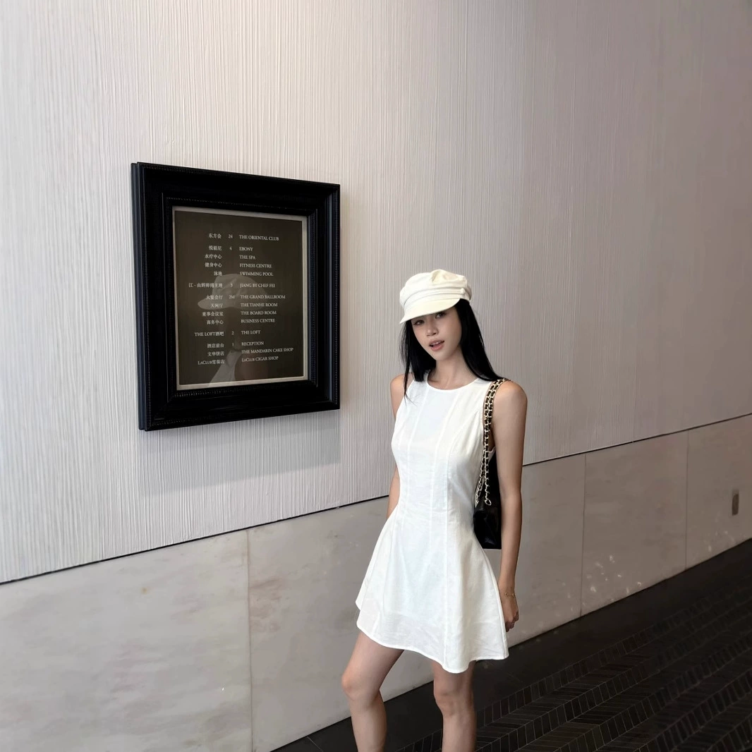 Нежное белое платье для женщин, летняя новая стильная простая юбка трапециевидной формы с талией, жилет без рукавов, юбка трапециевидной формы, короткая юбка