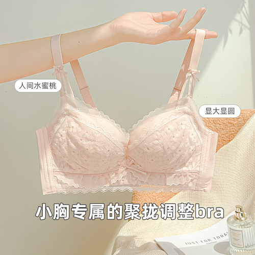 Adjustable Underwire Bra for Women, Push-up Bra with No Cage, Cup Bra for Small Breasts, Bra to Prevent Sagging and Side Boob, Lace Bralette