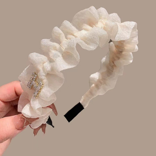 Korean temperament alloy letters black pleated princess style girls hair hoop headband autumn and winter hair accessories headband wholesale