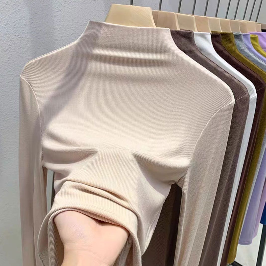 Women's High Neck Half Zip Base Layer Top - Long Sleeve Basic T-Shirt, Casual Slim Fit Blouse For Spring Autumn, Fashion Essential_voghion.com