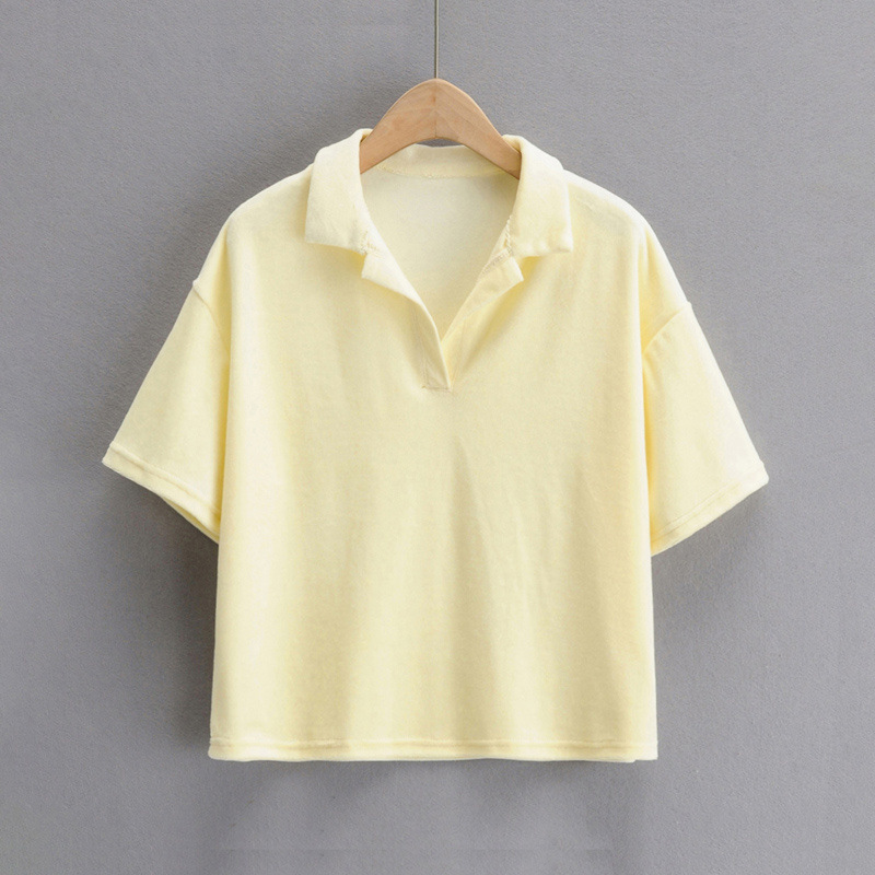 solid color loose lapel short-sleeved T-shirt   NSHS34240