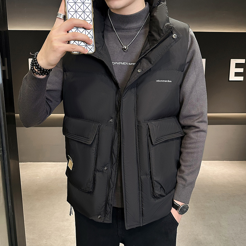 2025 corto cuello vertical plumado clip de caballo hombre ocio pan japonés abrigo abrigo chaleco image 4