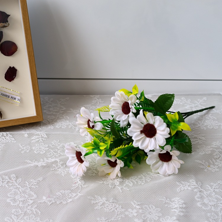 Flor de margarita artificial con 7 cabezas, margarita africana, flor de seda de manzanilla, arreglo floral decorativo de crisantemo, ramo artificial.