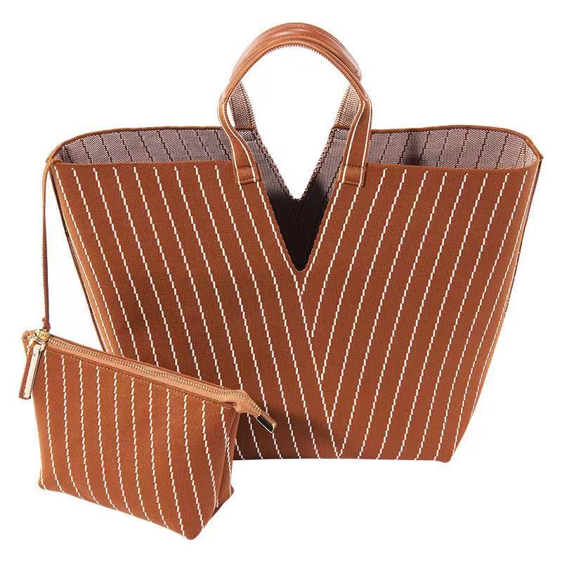 Special Clearance Sale Large Capacity Tote Bag Versatile Striped Bag Mother and Child Type Handbag Fly Woven Bag Extra Large Capacity