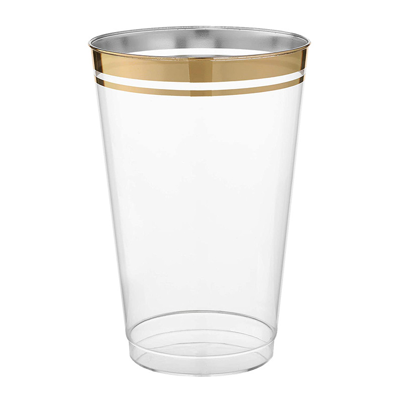 14oz doble borde de oro copa de vino de plástico bebida taza de jugo taza de fiesta taza de vajilla