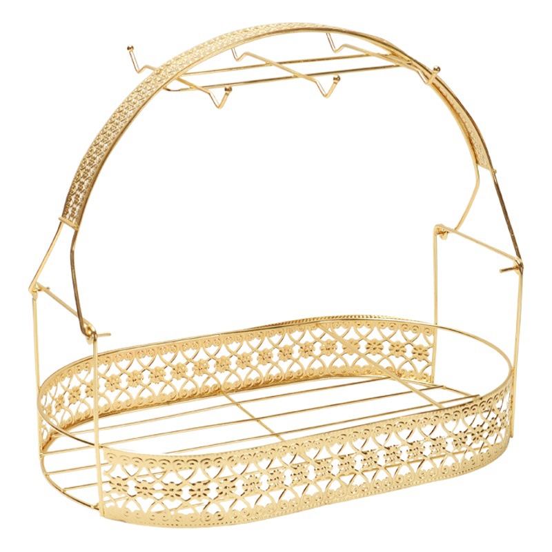 Seis tazas platillo taza de café estante taza de cerámica oro creativo estante de hierro tallado encaje rack de almacenamiento fabricante europeo