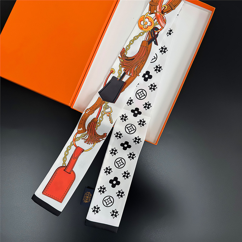 Bufanda de seda para mujer, banda larga, sensación de alta calidad, bufanda de seda francesa multifuncional, bufanda pequeña, bolsa atada, cinta para el cabello, cinturón para el cabello