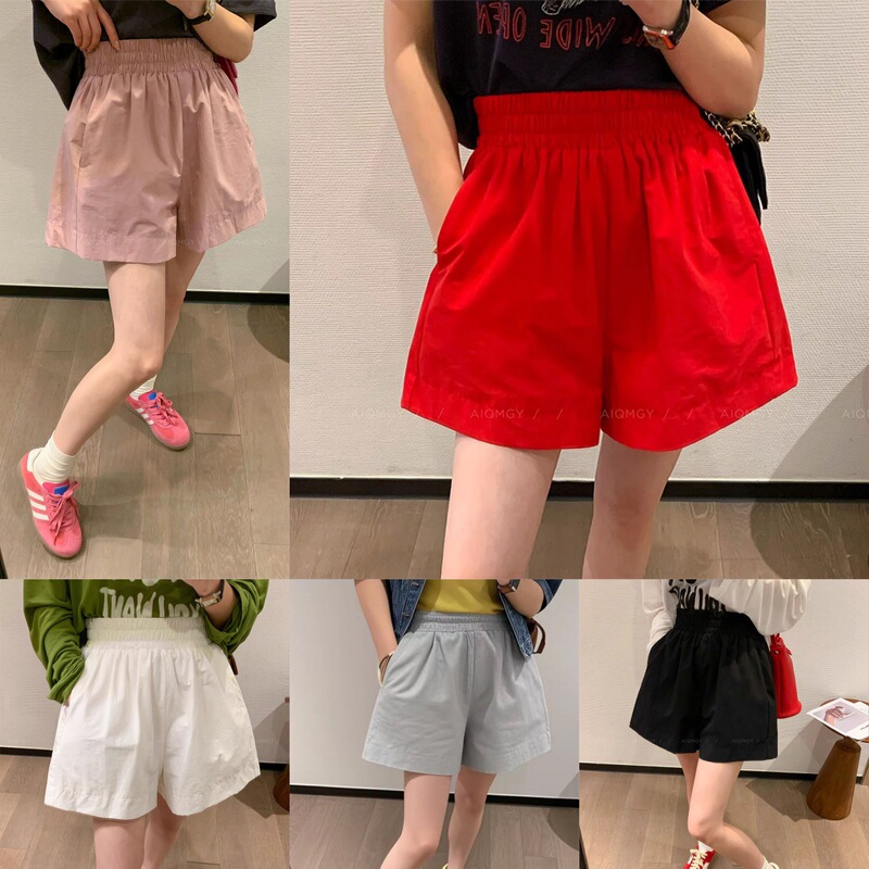Dopamine Casual Sports Red Pure Cotton Three-Quarter Shorts 2026 Summer High-Waisted Slimming Korean Wide-Leg A-Line Hot Pants