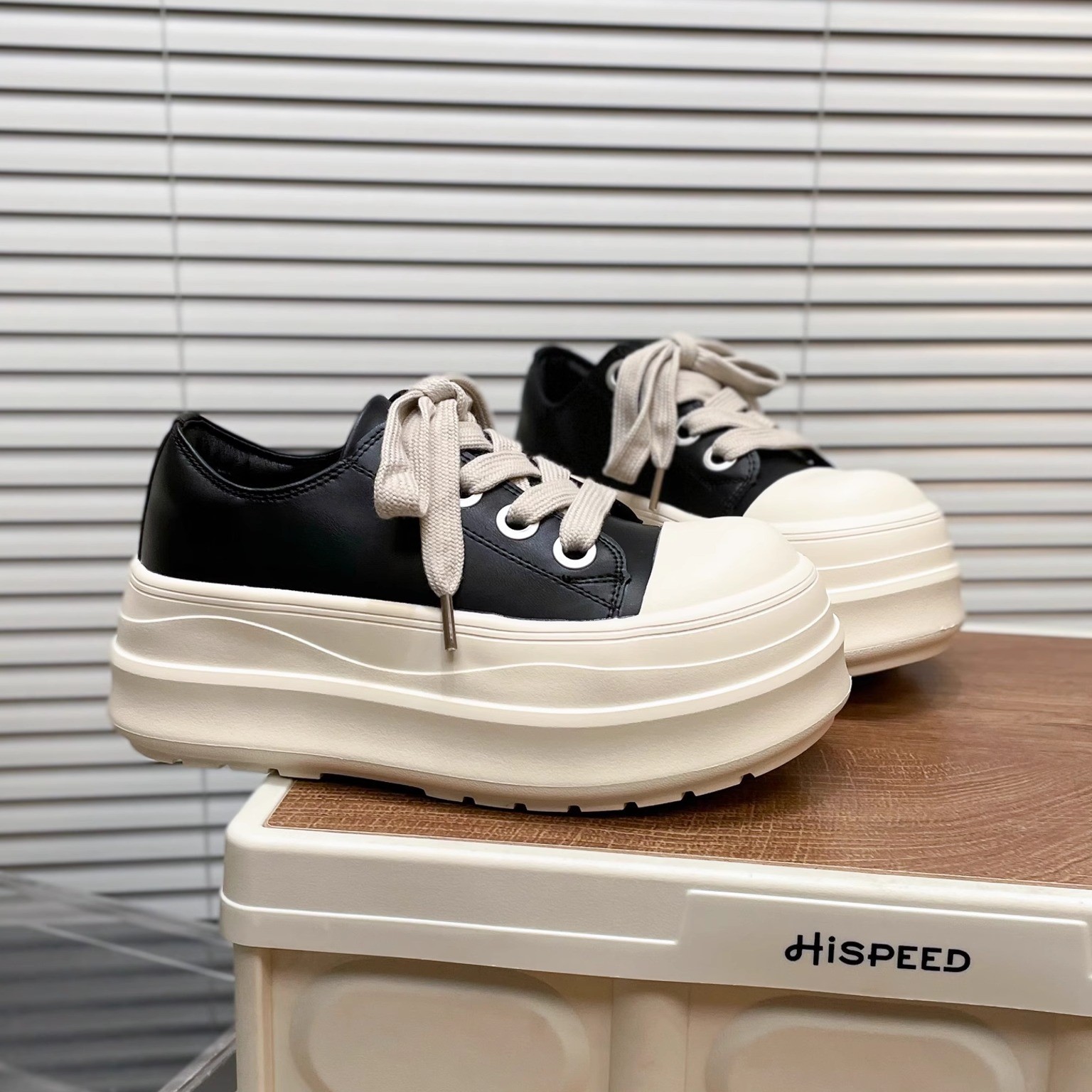 Genuine Leather Casual Large-Toe Ugly-Cute Loafers, Height-Increasing Black and White Platform Sneakers for Petite Women