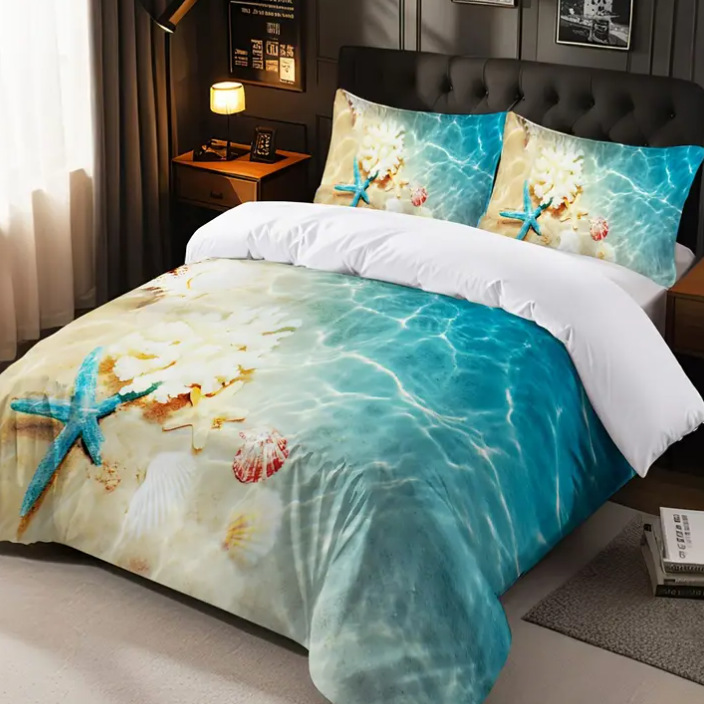 TEMU / JIT comercio exterior transfronterizo playa mar vista alta definición impresión digital colcha suave kit fuente fabricante textil doméstico