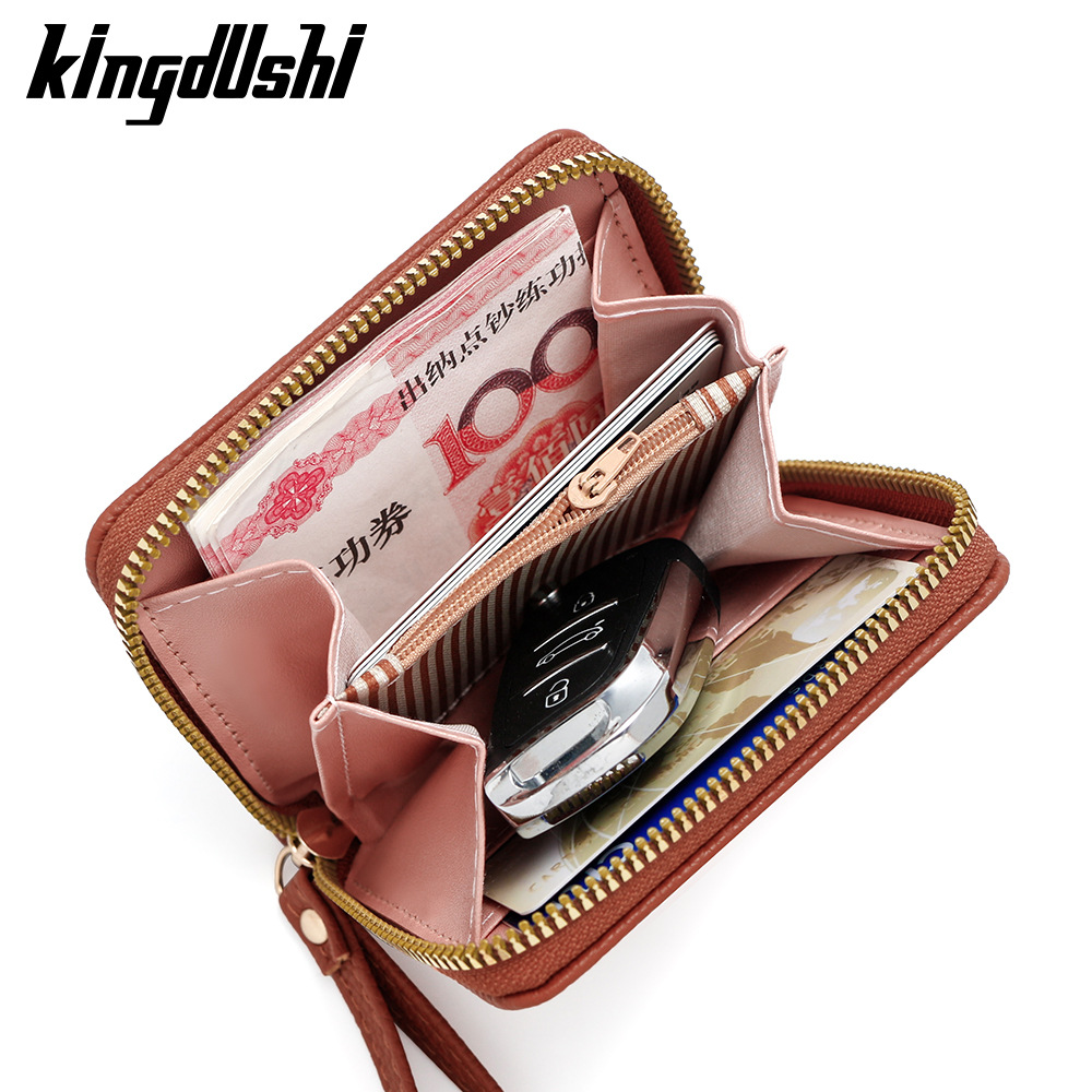 Nuevo PU damas corta monedas bolso de cambio de monedas de color sólido litchi gran capacidad cremallera cartera bolsa de tarjetas al por mayor