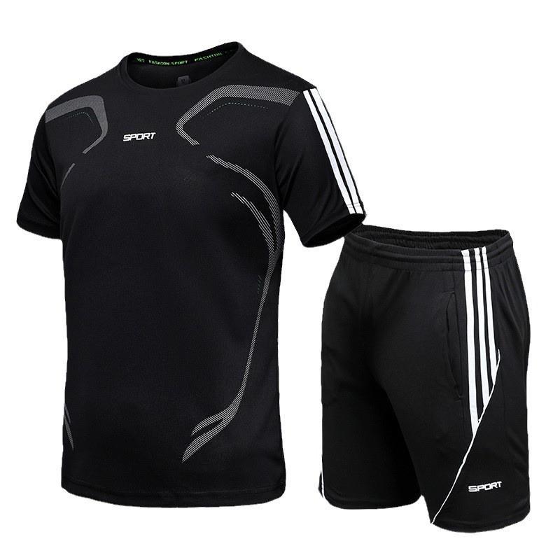 Conjunto deportivo informal transfronterizo para hombre, ropa deportiva de baloncesto de verano, conjunto de dos piezas de pantalones cortos deportivos de manga corta para fitness y running.