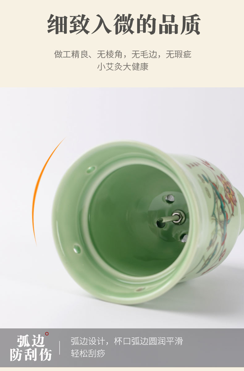 Ceramic Moxibustion Jar Celadon Lotus Design Portable Warming Cup for Home Body Care 12.5cm specifications