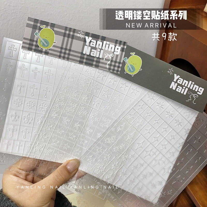 Yanling Transparent Hollow-Out Nail Art Stickers, Butterfly French-Style Nail Art Stickers, Star Snowflake Plaid Nail Art Stickers