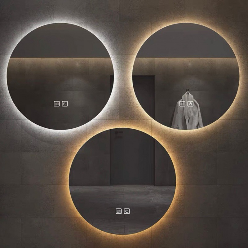 Espejo redondo inteligente de baño antifiebla espejo táctil con lámpara espejo de baño colgado en pared antifiebla espejo de maquillaje LED luminoso