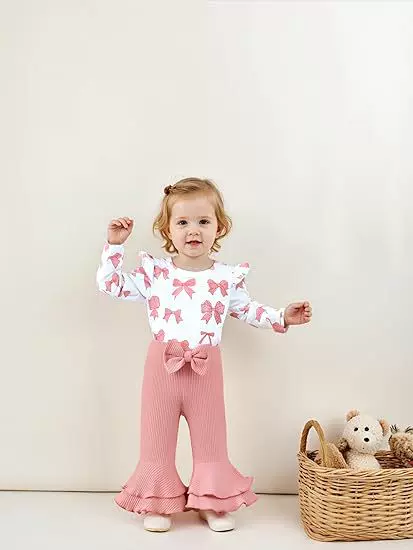 Hot-Selling Baby Girl's One-Piece Long Flying Sleeve Robe + Cute Bell Bottoms + Hat and Headband Four-Piece Set A25082