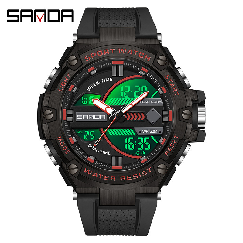 SANDA 3185 nuevos hombres electrónicos reloj de moda deportes al aire libre luminoso impermeable reloj despertador