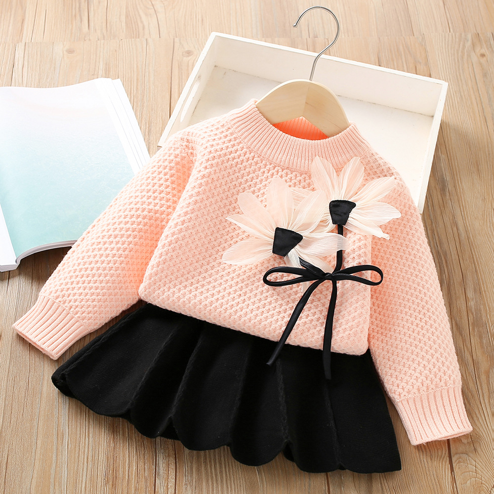 Maglione da ragazza 2023 Autunno/Inverno Nuova moda Ragazza Bambino Mezza gonna a maniche lunghe Principessa Set due pezzi per bambini_voghion.com
