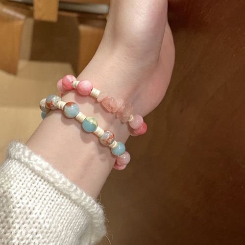 Contrast color Shoushan stone beaded bracelet for women summer ins niche design elastic bracelet light luxury internet celebrity temperament hand jewelry