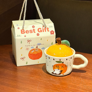 2025 Year of the Snake New Year Gift Great Littarius Cup Cute Orange Cat Mug with Lid Female Birthday Gift