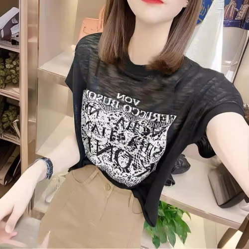 Summer New Letter Print Short Sleeve T-shirt for Women, Thin Design Fitted, Unisex Stylish, Loose and Casual Round Neck Top